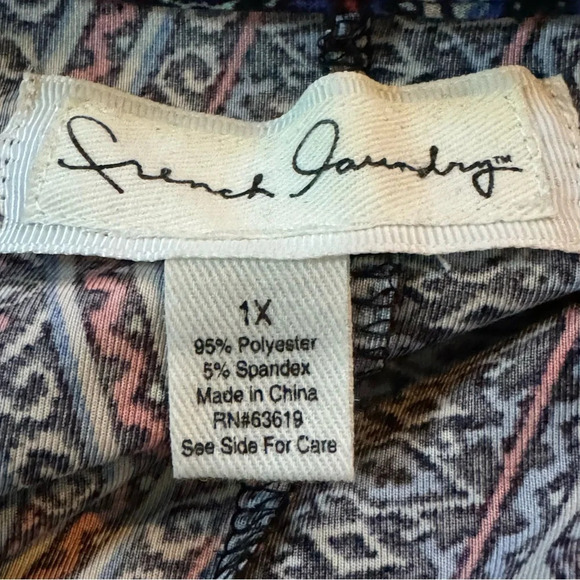 French Laundry 1X Cardigan Sweater Blue Red Geometric 3/4 Sleeve Open Stretch - Picture 6 of 7